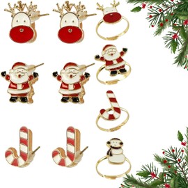 HOVUK 10PCs Christmas Santa Jewelry Set for Girls, Xmas Girls Earrings Party Supplies for Adults, Christmas Party Favors Stocking Stuffers Gifts