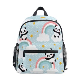Children's Backpack Cute Panda with Rainbow Cloud Nursery Preschool Bag for Toddler Girls Boys, gray, Kids Backpack