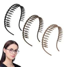 Zigzag Headbands for Women Claw Comb Headbands for Glasses Wearers No Pressure, Plastic Hairband with Teeth 90s Hairband Diademas for Women Girls (3, Brown Series)
