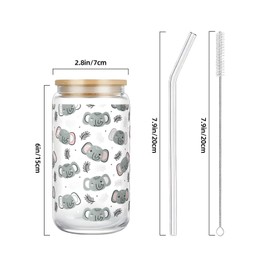 Yipaidel Cute Elephant Face Glass Cup 16 OZ, Glass with Bamboo Lids and Straw, Beer Can Shaped Drinking, Inspirational Sunshine for Mom, Friend, Wife