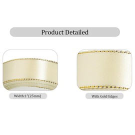 Beige Satin Ribbons 1 Inch x 25 Yards, Fabric Ribbon with Gold Edges Border for Gift Wrapping, DIY Crafts, Floral Bouquets, Hair Bows, Sewing Projects, Baby Shower and Wedding Party Decorations