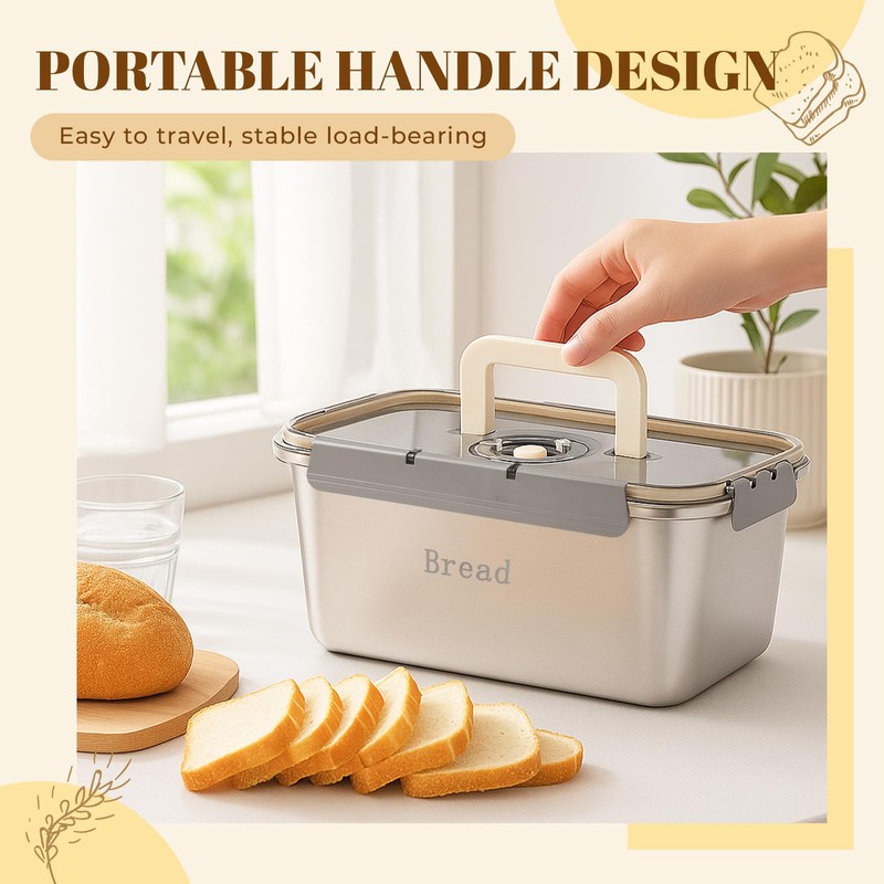FoldTier 1 Pcs Large Stainless Steel Bread Container with Lid,