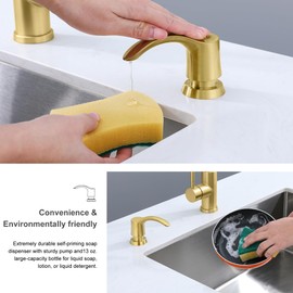 GAGALIFE Kitchen Sink Soap Dispenser with Large Bottle, Built in Sink Soap Dispenser Refill from Top, Brushed Gold