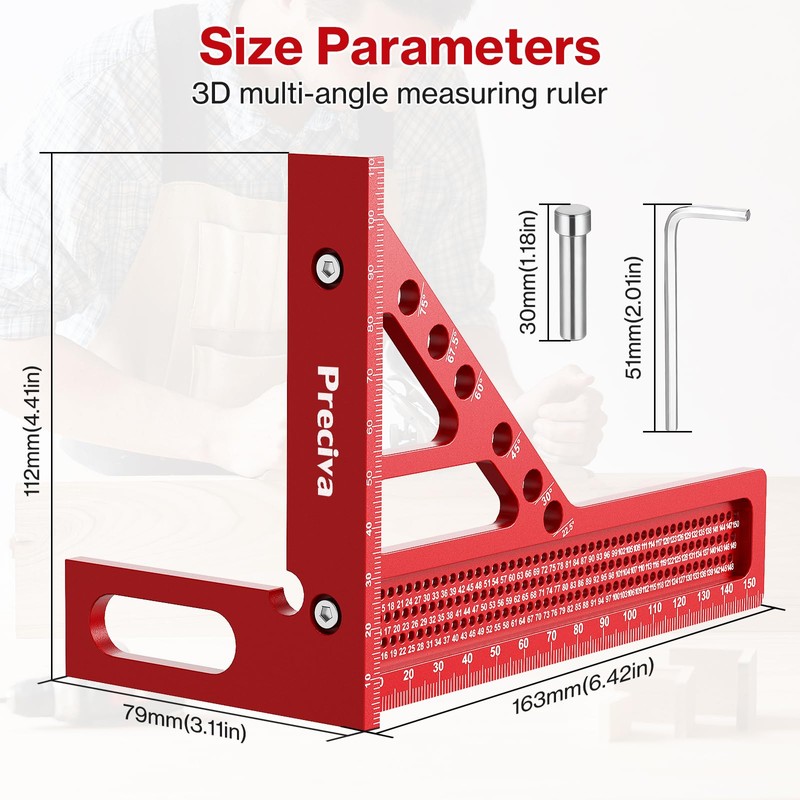 Preciva 3D Speed Square with Pencil, 22.5-90° Multi Angle Combination