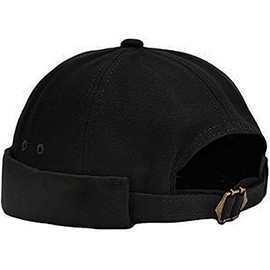 XYIYI Men's Black Docker Hat Brimless Hat Skull Cap Worker Sailor Hat Rolled Cuff Retro Beanie Hat
