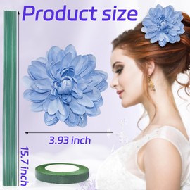 Quninet 12pcs Faux Dahlia Heads 3.9 Inch Silk Artificial Dahlia Flower Heads with Long Stems and Floral Tape for Wedding Bridal Shower Party Table Centerpieces (Blue)