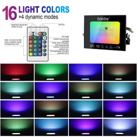 EXTRASTAR 20W Smart RGB LED Floodlight, 16 Colors Adjustable, Dimmable with Remote Control, IP65 Waterproof for Indoor/Outdoor Use Stage or Garden