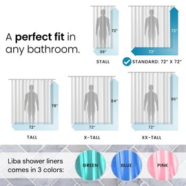 LiBa LiBa Bathroom Shower Curtain Premium PEVA Non-Toxic, Green Clear Waterproof Plastic Shower Curtain Liner with Rust Proof Grommets 8G Bathroom Accessories 72x72