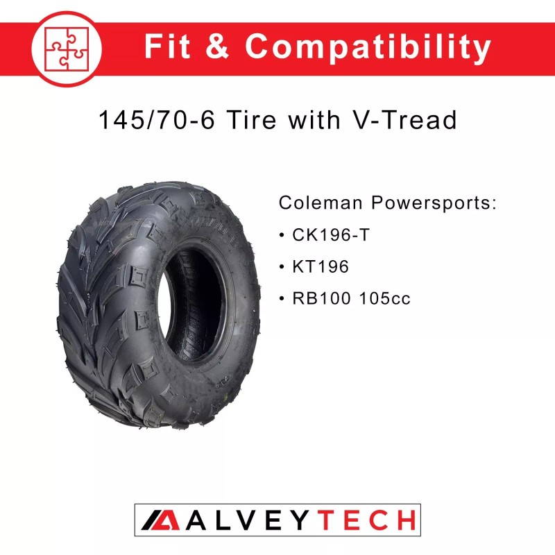 145/70-6 Front Tires with V-Tread for the Coleman KT196/CK196-T Go-Kart