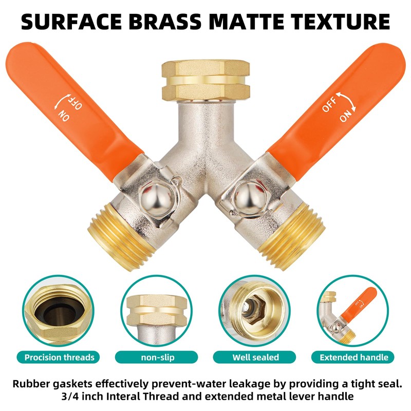 2 Way Hose Splitter, Brass High Flow Garden Hose Splitter