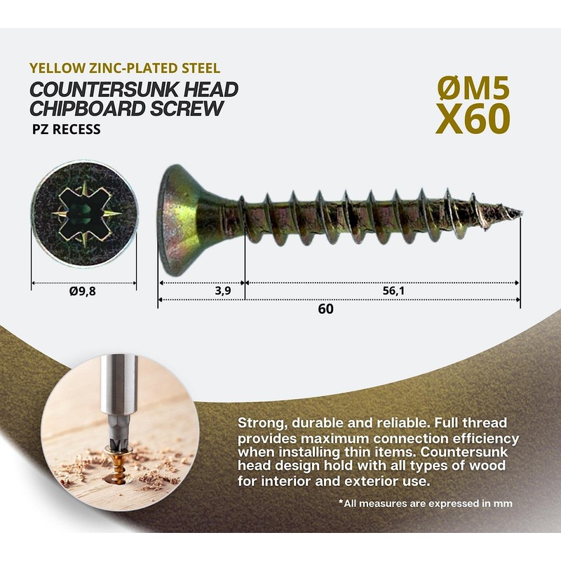 DOJA Barcelona Phillips Chipboard Screws with Bit Tip, 100 Wood