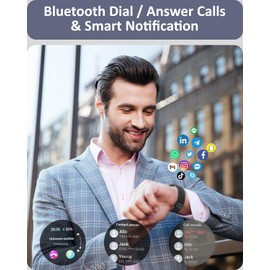 ZONEY Smartwatch Women Men with Bluetooth Call,1.43 Inch AMOLED HD Screen IP68 Fitness Activity Tracker Watch with Blood Pressure/Heart Rate/Blood Oxygen/Sleep Monitor 100+ Sports Modes (Blue)