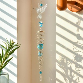 WOMHOPE Sun Catcher Crystals Hanging Rainbow Maker for Windows Garden Suncatchers Crystal Prisms Boho Spiral Hummingbird Wind Chimes (Light Blue)