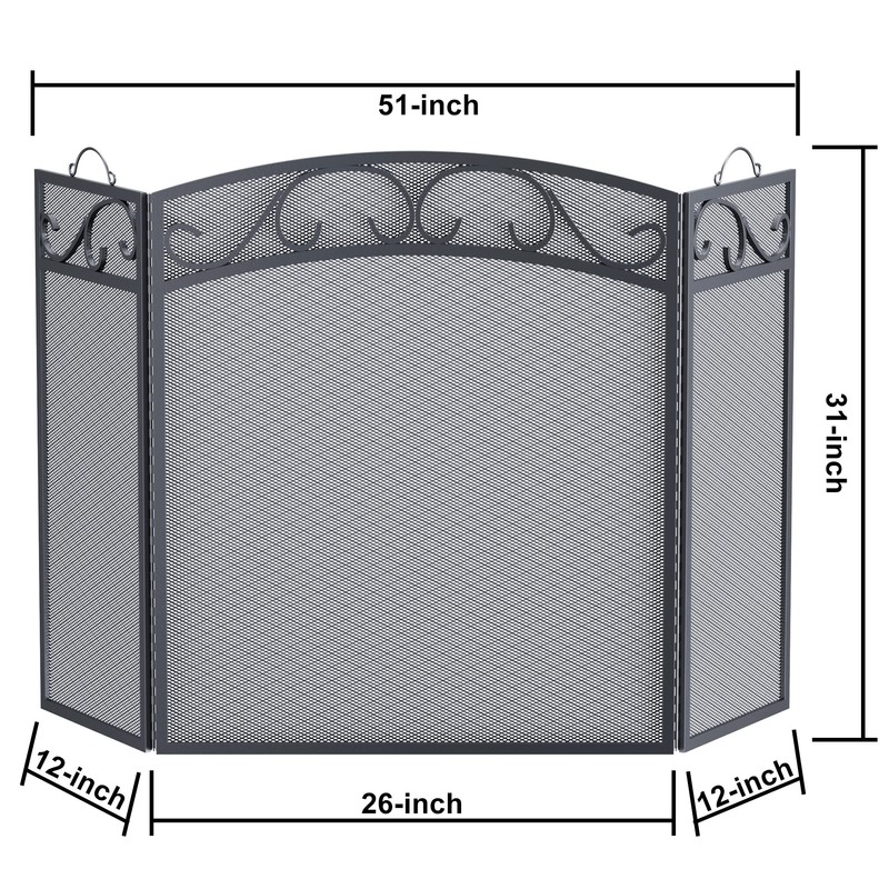 Fire Beauty Fireplace Screen 3 Panel with Handles Wrought Iron