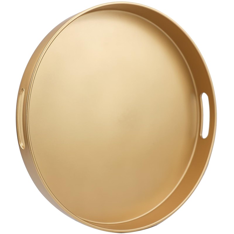 Omuriko Gold Round Decorative Tray with Handles, 13" Versatile Serving