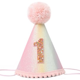 1st Birthday Rainbow Hat For Baby - Baby's Party Rainbow Cone cap - First Birthday Photo Prop Hats - One Year Old Birthday Rainbow Party Decor - Children's Mini Rainbow 1st Birthday Crown