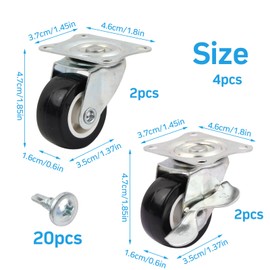 Nivofu Furniture Castors, Pack of 4 Castors Wheel with 2 Brake, Caster Wheels, Replacement Furniture Casters, Universal Castors, for Furniture, Bed, Cabinet, Table, Chest Move (Black)