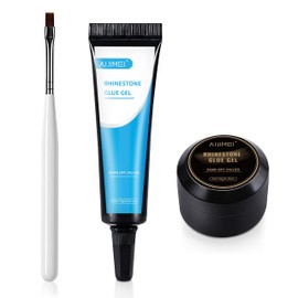 Nail Rhinestone Glue Gel Needle Rhinestones Gel Glue for Nail Charms Nails Nail Gems Rhinestones Nail Rhinestone Glue Glue for Rhinestones Nail Glue Gel Set with Nail Brush