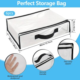 Clear Clothes Storage Bag with Zipper - 6Pcs Foldable Clothes Storage Boxes Wardrobe Storage Organizer Moving Bags with Reinforced Handle Packing Boxes for Moving House Clothes Bedding Duvet Toys