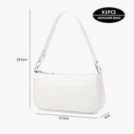 GVSAVY 1 vintage underarm bag, crocodile textured bag, PU leather shoulder bag, mini hand clutch (white)