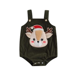 JLKGICF Baby Christmas Outfit Newborn Boy Girl Cute Reindeer Romper Suspender Overalls Onesie First Christmas Clothes (D-Deer Army Green, 12-18 Months)