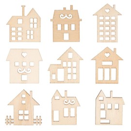 Ideen mit Herz Wooden Scatter Decoration | Wooden Motifs | Houses 2 | Table Decoration | Includes Wooden Box | 9 Different Designs, 7 Pieces Each | 63 Pieces