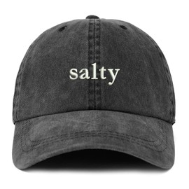 Trendy Apparel Shop XXL Salty Embroidered Unstructured Washed Pigment Dyed Baseball Cap - Black