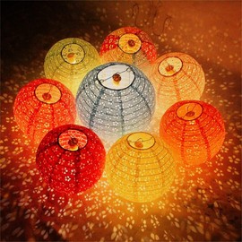 Lanito Paper Lanterns, Obon Paper Lanterns, Openwork Carving, Lantern with LED, Colorful Set of 10, for Events, Festivals, Taverns, Birthdays, Weddings, Stalls, DIY Paintings, Decoration (7.9 inches