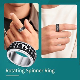 Supcare Men Women Fidget Ring,Nordic/Celtic/Moon Star Spinner Ring Jewelry Custom Name Ring Gifts for Christmas,Size 7-14 (with Jewelry Gift Box), 11, Stainless Steel