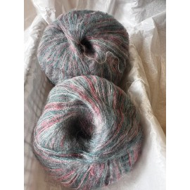 Mohair Silk Yarns Variegated  Green W/moments Of Grey & Coral -2 Skeins NEW