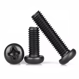 FandWay Rounded Head Screw with Phillips Head According to Standard DIN 7985 Machine Screws, M6 x 12/16/20/30/40 mm Black Oxide Carbon Steel Round Head Thread Screws Set with 1 Wrench (15 of Each