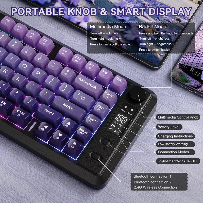 ZIYOU LANG M75 Wireless Gaming Keyboard, RGB Backlit Rechargeable 2000mAh