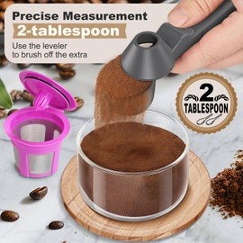 Coffee Scoop & Funnel for Reusable K Cup Refillable Coffee Pods, Coffee Measuring Spoon 2 Tablespoon Capacity, Scoop with Funnel for Ground Coffee, Protein Powder, Tea (Grey, 1 Pack)