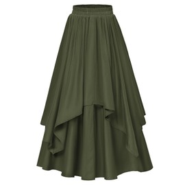 SCARLET DARKNESS Women's Medieval Skirt Long Elastic Waist Irregular Hem Renaissance Maxi Skirt, Green, XXL