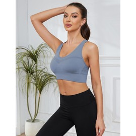 Sykooria High Impact Sports Bras for Women Adjustable Strap Racerback Bras with Padding Workout Bras Tops