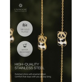 Unimooie Dainty 18k Gold Plated S.Steel Heart Bracelet for Women Panda Cat Paw Cute Animal Lover Jewelry Gift Enamel Panda