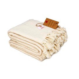 Buena Zeba Traditional Cotton Chevron Fringe Blanket 200 x 235 cm (White)