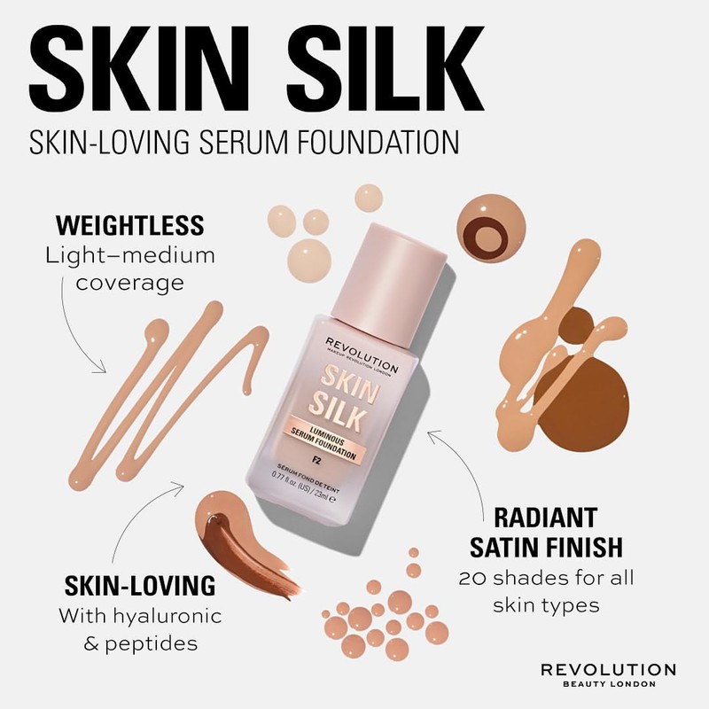 Makeup Revolution, Skin Silk Serum Foundation, Light to Medium Coverage,