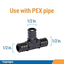 (Pack of 20) Topaipe 1/2 x 1/2 x 1/2 Inch PEX Poly Crimp Equal Tee, PPSU Fitting for PEX Tubing, PERT, ASTM F2159
