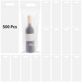 500 Pcs Clear Wine To Go Bags, Plastic Wine Bags with Handles, Adhesive Seal Wine Bags, Tamper Proof Wine Bags for Restaurant, Bar, Wedding Party Gift Wrapping Bags