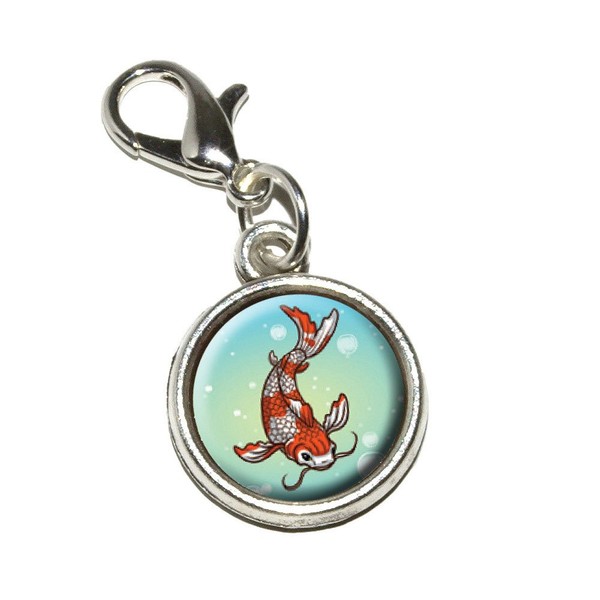 Koi Fish - Japanese Chinese Asian Antiqued Bracelet Pendant Zipper Pull Charm with Lobster Clasp