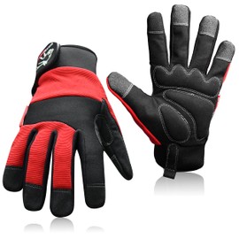 Wolveskin Safety Work Gloves Men & Women - Utility Mechanic Working Gloves for Multi-Purpose, Synthetic Leather, Heavy Duty, Firm Grip, Touchscreen Capable, High Dexterity and Flexible (Red, Small)