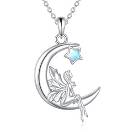 DAYLINLOVE Fairy Necklace 925 Sterling Silver Moonstone Fairy Pendant Necklace Fairy Jewelry Gifts for Women