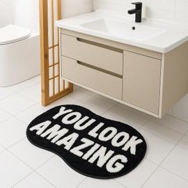 You Look Amazing Bath Rug, Black Non-Slip Mat for Bathroom Floor Carpet, Indoor Washable Microfiber for Living Room Home Fast Dry