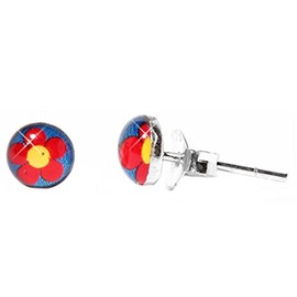 CHICNET Silver Earrings Flower Yellow Red Blue Stud Earrings Glass Sterling Silver Ladies Earrings Jewellery