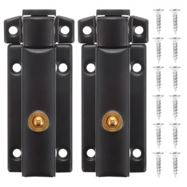 TEHAUX 2pcs Automatic Spring Slide Lock, Black Stainless Steel Spring Loaded Push Button, 3 Inch Automatic Barrel Bolt Lock for Home Security, Gates, Cabinets, Includes Screws
