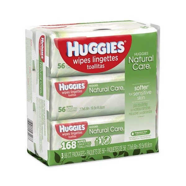 Huggies Natural Care Baby Wipes, Unscented, White, 56/Pack, 3-Pack/Box