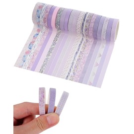 UYRVAPE Thin Washi Tape Set, Purple Flower Masking Tape, Antique Pattern, Decorative Tape, Colourful for DIY Crafts, Bullet Journals, Planners, Scrapbooking, Packaging (20 Rolls)