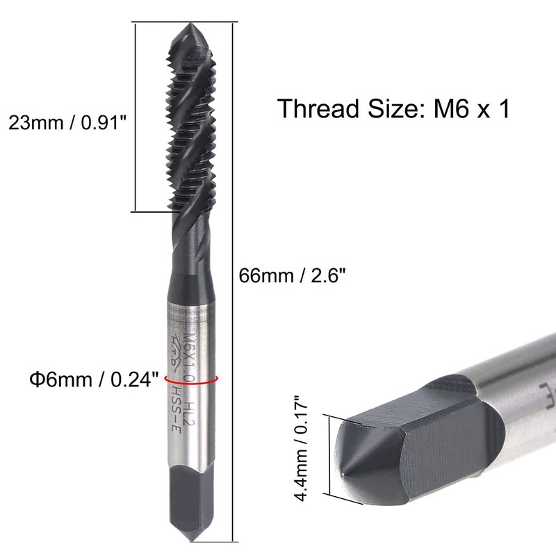 TA-VIGOR M6 x 1mm Spiral Flute Thread Tap, Metric Machine