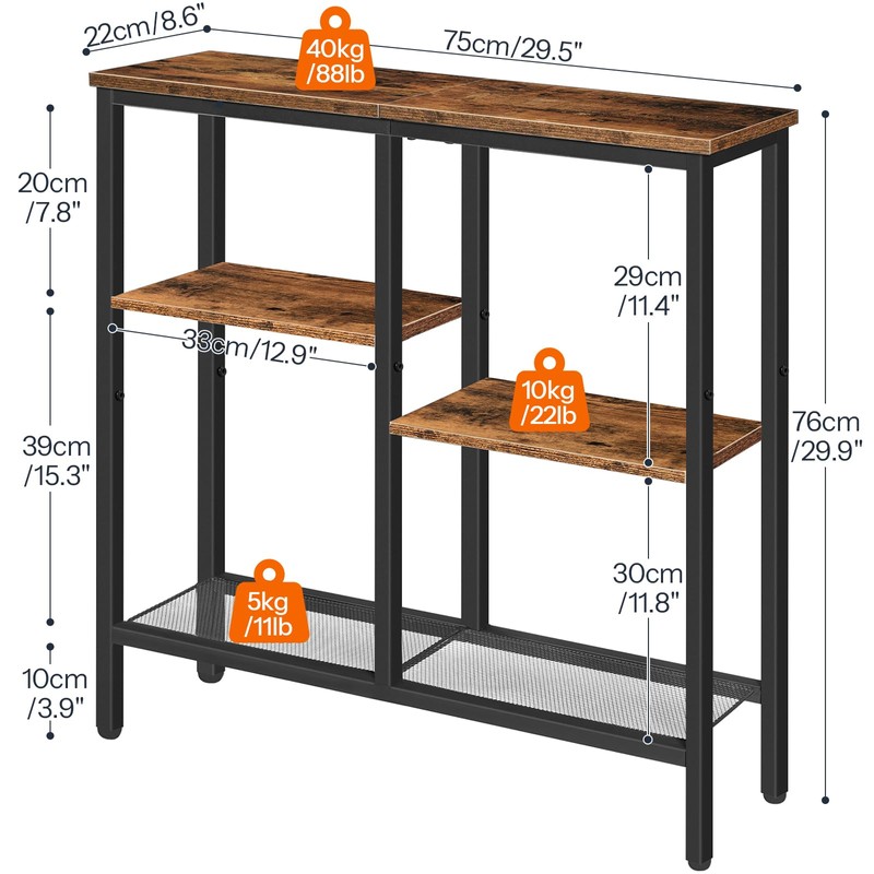 HOOBRO Console Table, Narrow Side Table, Sofa Table, 4-Tier Industrial